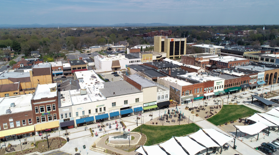 aerial view of downtown Hickory
