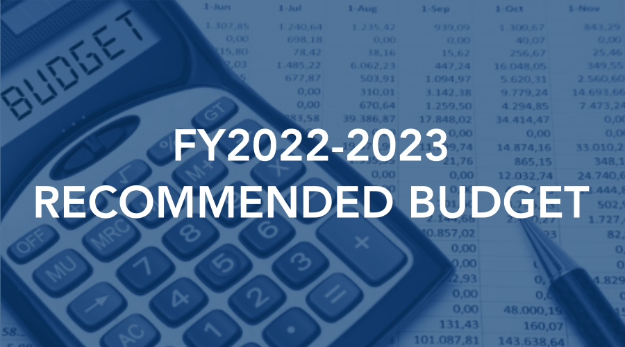 Recommended budget graphic showing calculator and spreadsheets