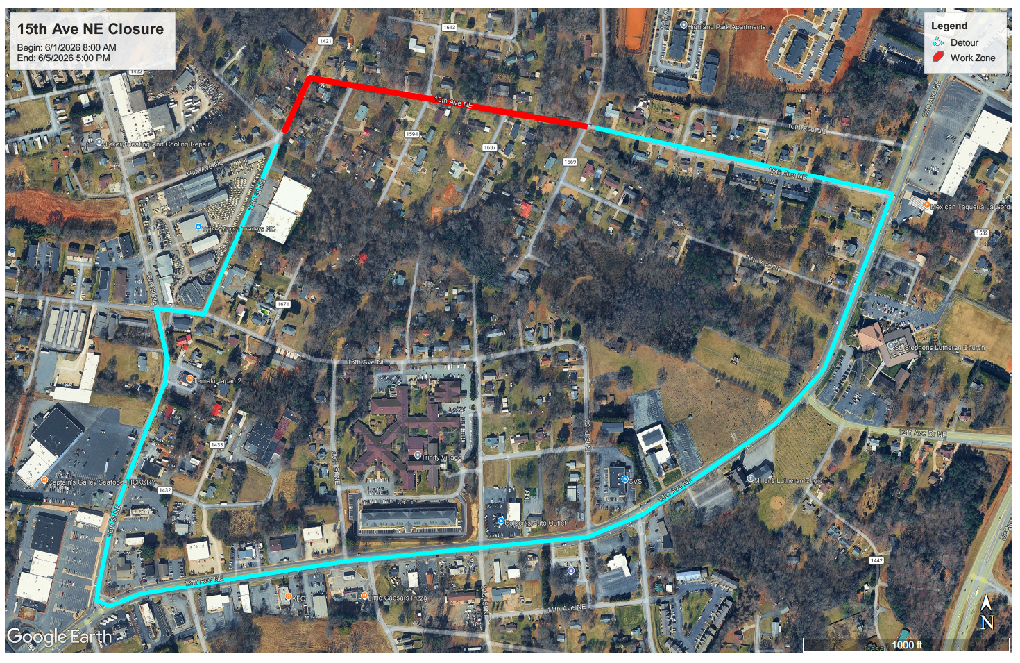 15th Avenue NE detour map