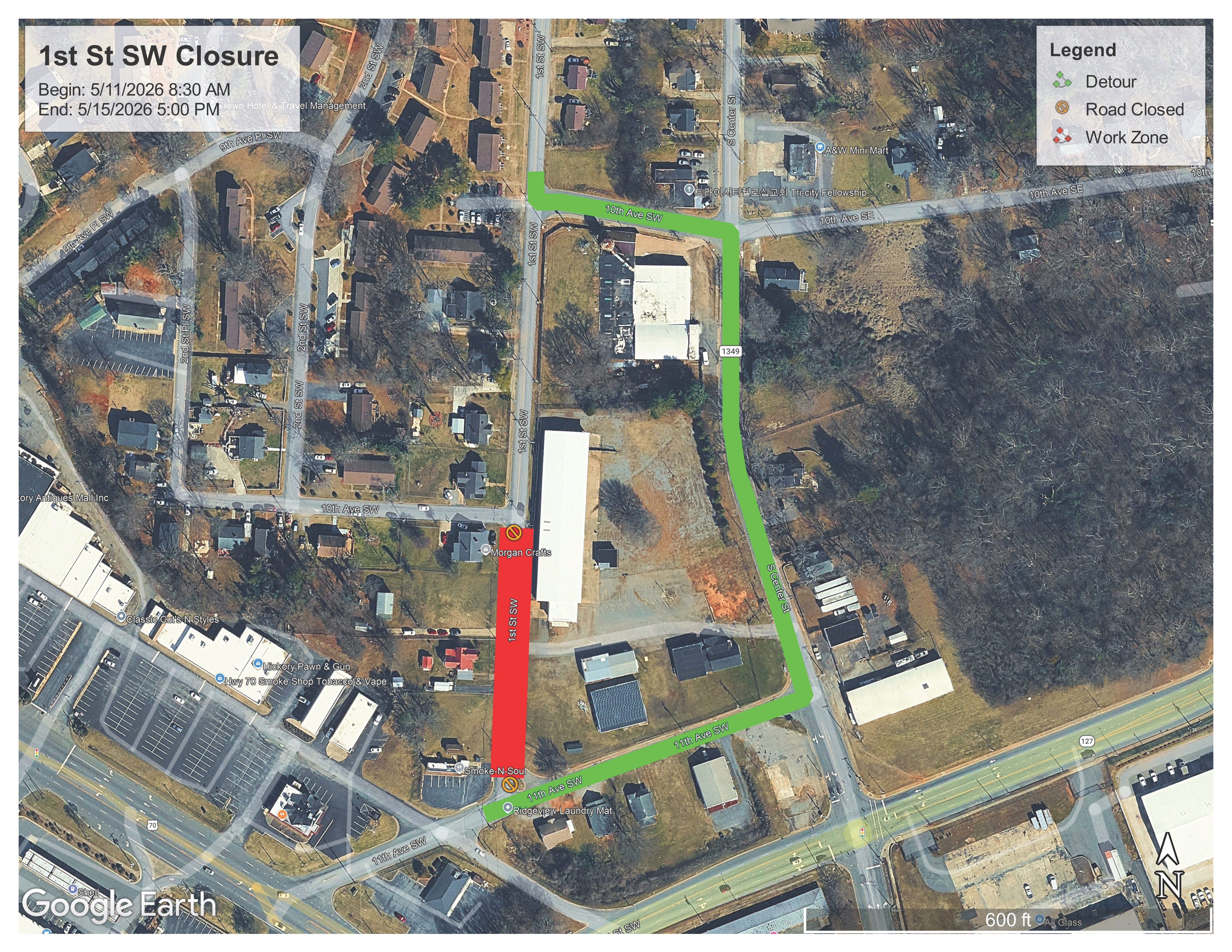 1st Street SW closure map