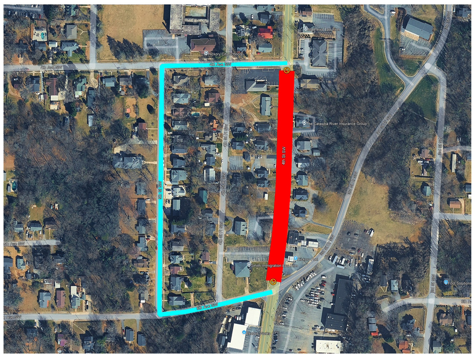 4th Street SW closure and detour map