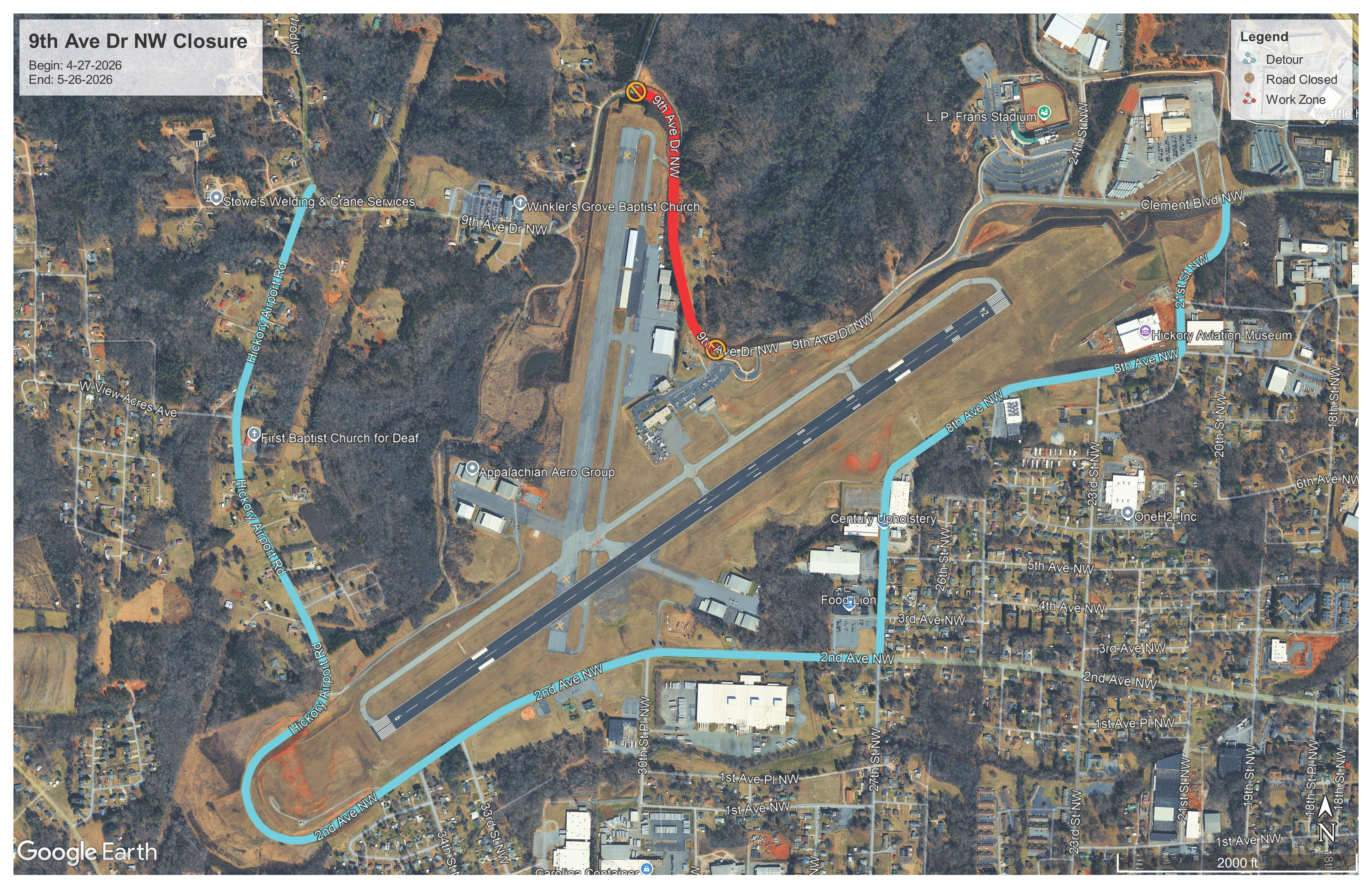 detour route for 9th Ave Dr NW closure