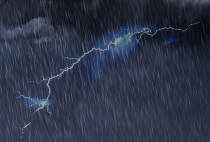 Dark sky with rain and lightning