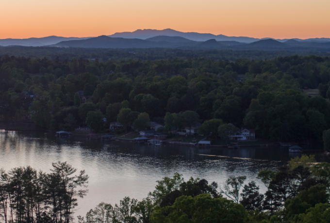 Sunset Aerial View of Lake Hickory, North Carolina