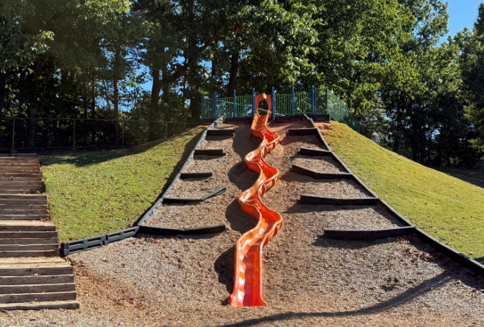 Orange hillside slide at Kiwanis Park