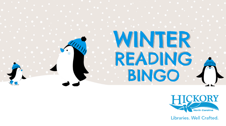 flyer for winter reading bingo featuring penguins