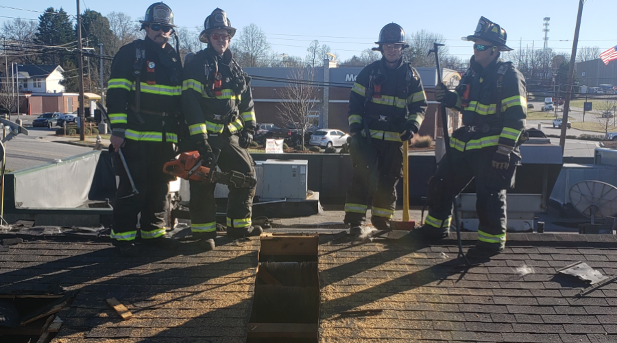 firefighters on roof for training