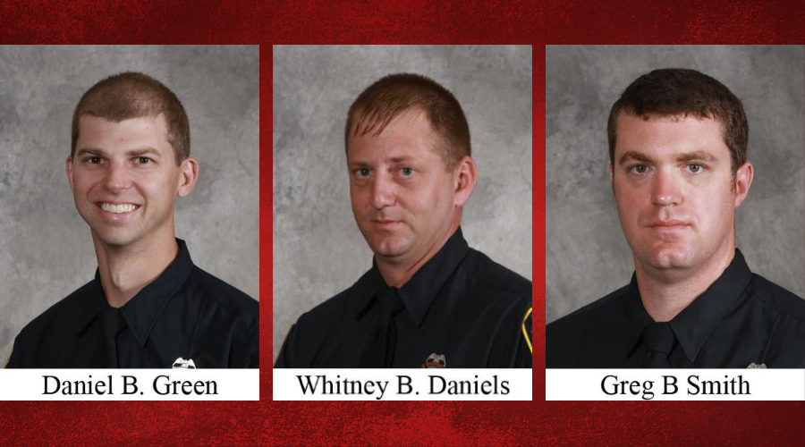 firefighter promotions - Daniel Green, Whitney Daniels, Greg Smith