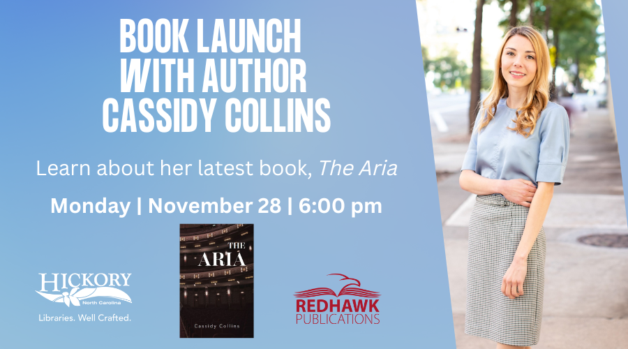 Book Launch with author Cassidy Collins, Monday, November 28, 6:00 pm
