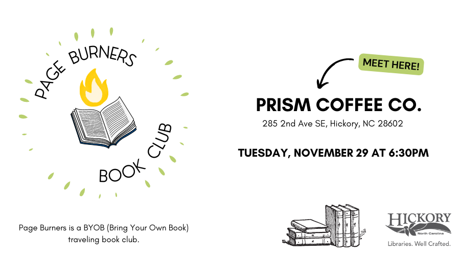 Page Burners Book Club at Prism Coffee, Tuesday, November 29th at 6:30 pm