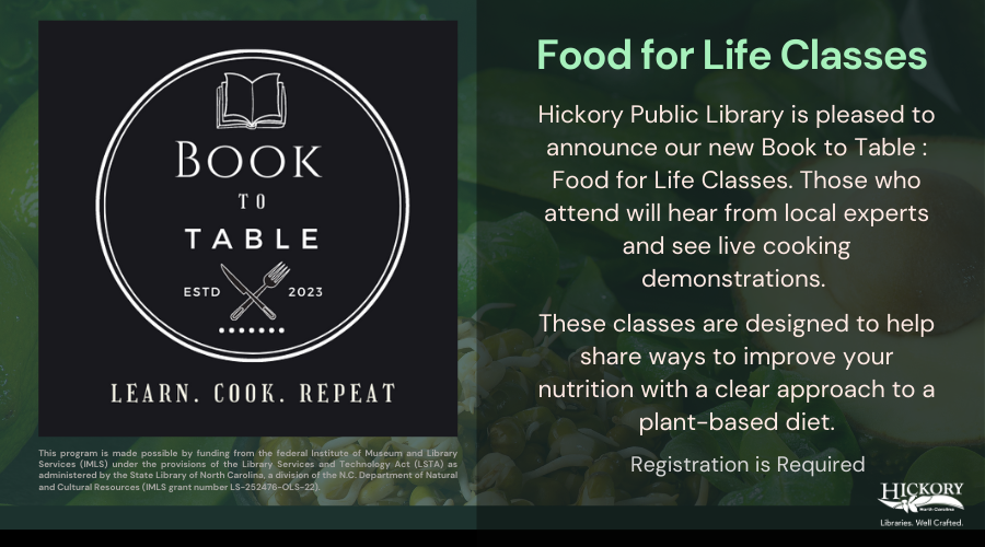 Book to Table: Food for Life Cooking Classes – Patrick Beaver Memorial Library