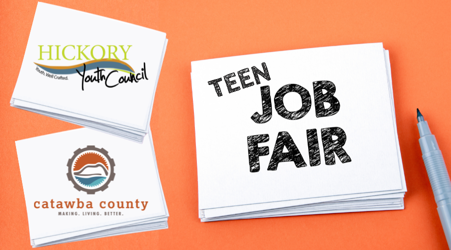 Teen Job Fair written on paper with pen and Hickory Youth Council and Catawba County logos
