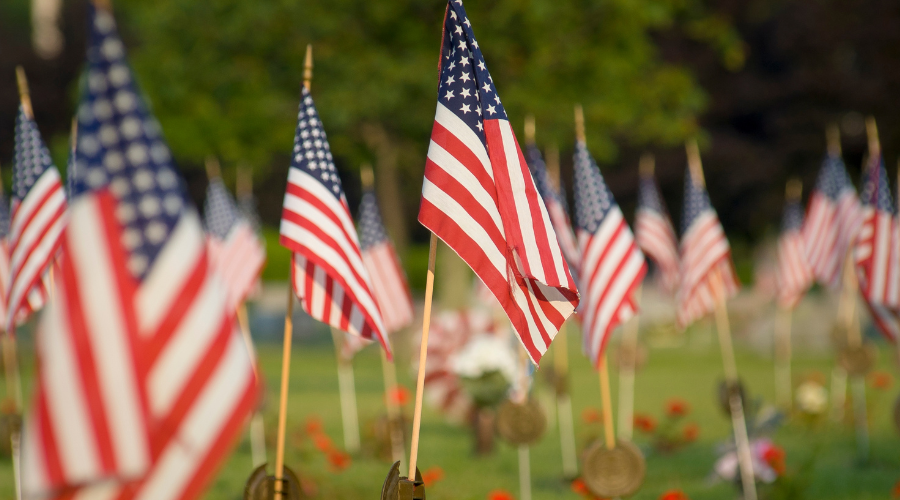 American flags at cemetery for Memorial Day