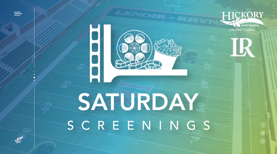 Saturday Screenings logo over LR football field image