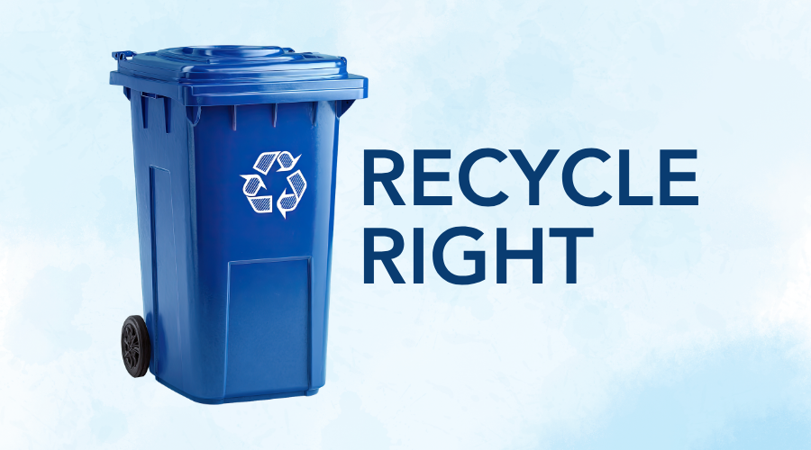 Recycling blue rollout with text Recycle Right