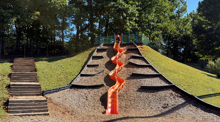 Orange hillside slide at Kiwanis Park