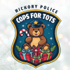Cops for Tots logo on background of holiday lights and tree
